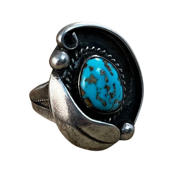 Vintage Blue Turquoise Sterling Silver Native American Ring, Navajo Ring Sz 6 - Picture 2 of 11